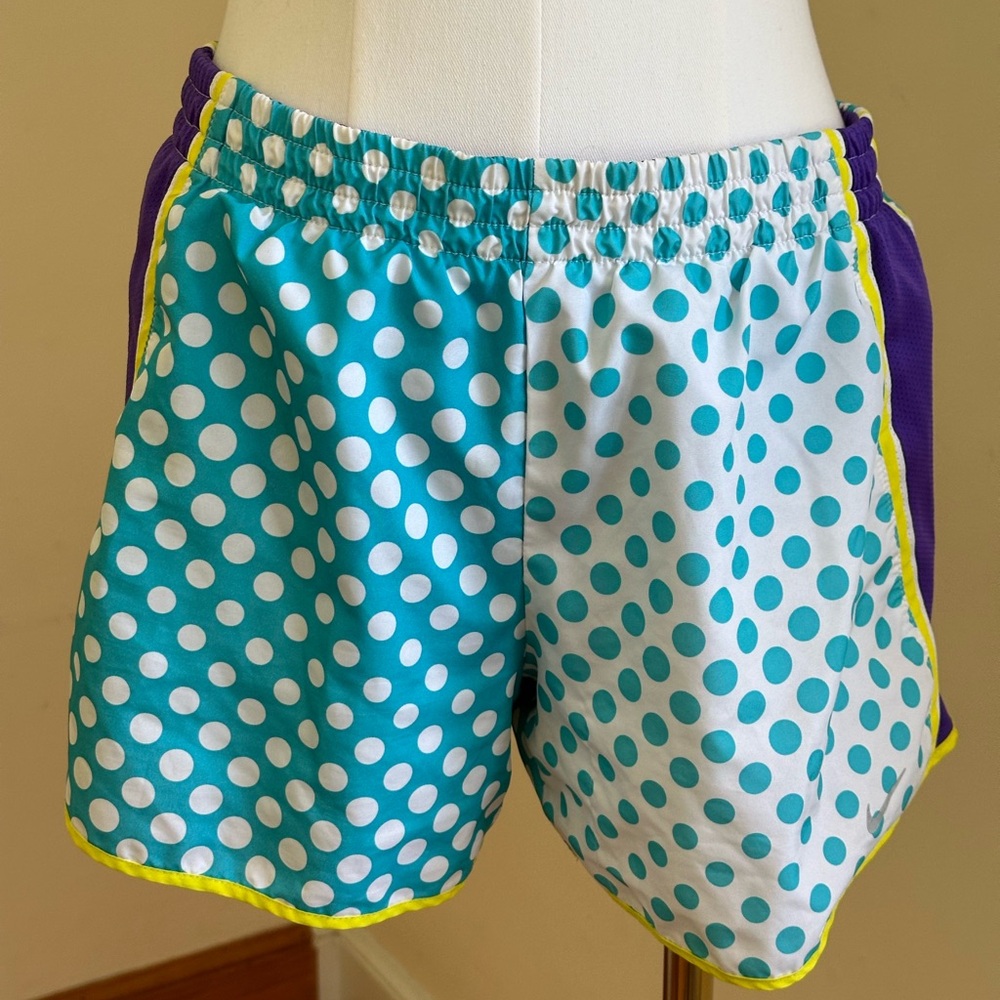 White & Blue Polka Dot Purple Yellow Stripe Dri Fit Elastic Waist Athletic Sz S